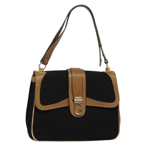 GUCCI Micro GG Canvas Shoulder Bag Vintage Black Gold - Picture 1 of 15
